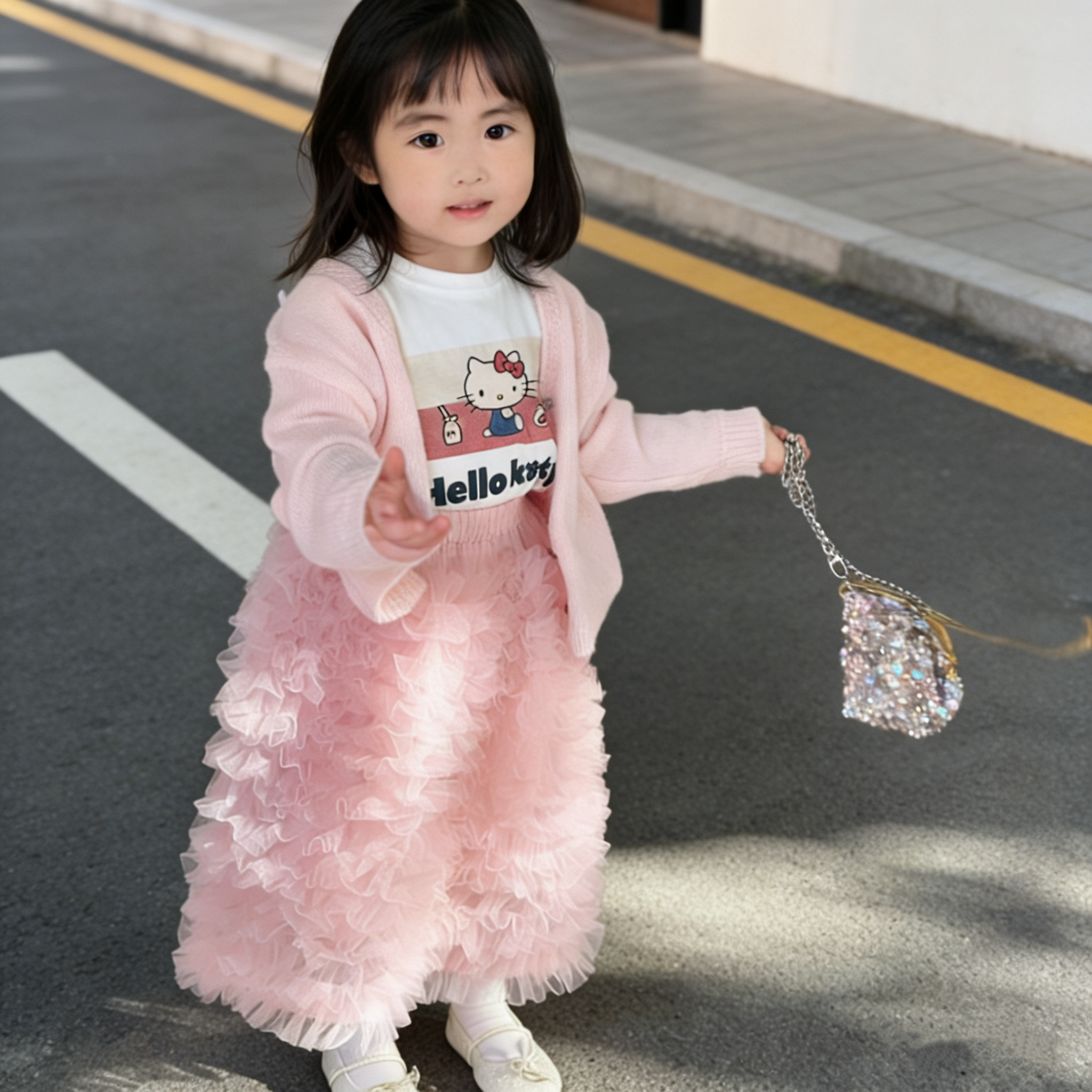 2026春季新款软糯亲肤樱花粉色 薄款毛衣 韩系女童针织开衫甜美风