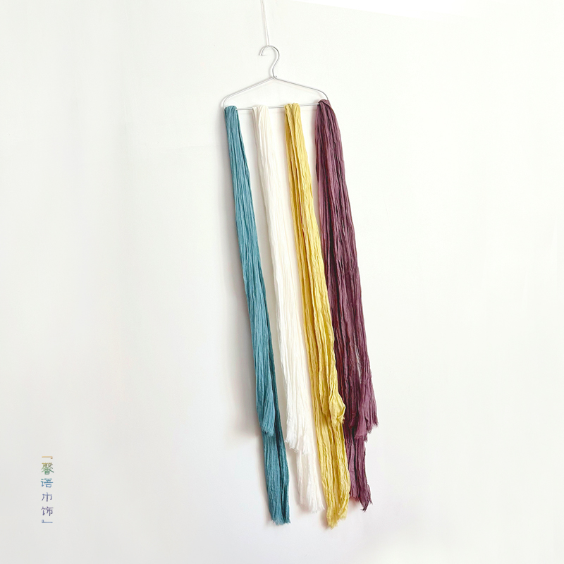 绵柔春夏细长装饰小围巾护颈轻薄棉丝巾水洗褶皱棉麻长巾脏染做旧