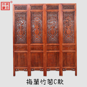销东阳木雕中式实木镂空雕花四扇折叠屏风落地隔断玄关中式复古屏
