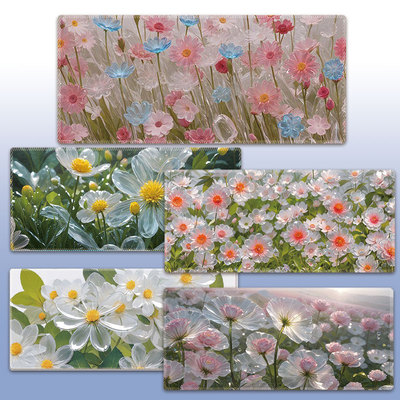 玻璃花超大鼠标垫600300女生卡通桌垫锁边加厚小号便携定制电脑垫