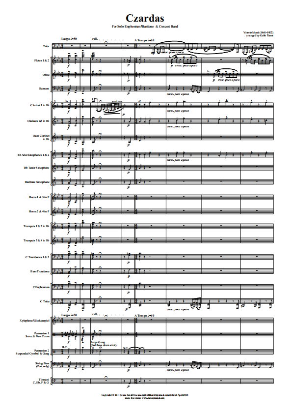 管乐总谱查尔达斯舞曲-大号与乐队交响管乐团合奏总谱分谱