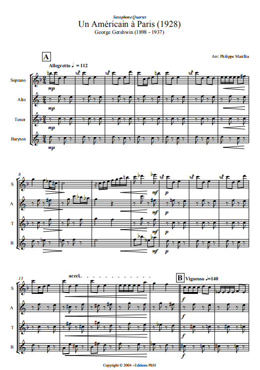 萨克斯重奏一个美国人在巴黎