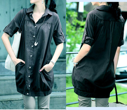 加肥加大码休闲百搭风七分袖衬衫