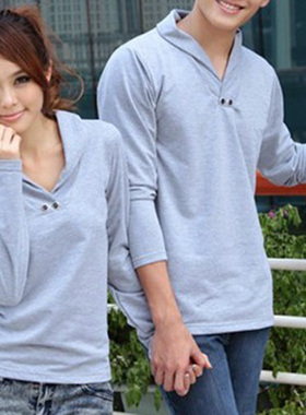 2024客衣都特大号加肥加大码 春秋装翻领纯棉休闲情侣装T恤 CA015