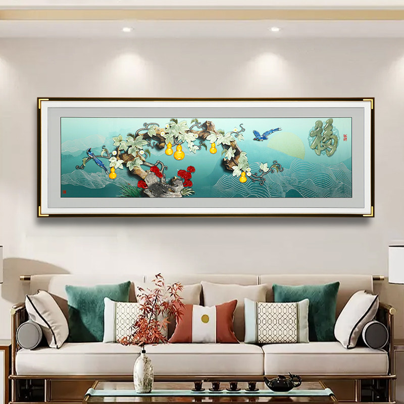 客厅沙发背景墙装饰画玉雕挂画葫芦高端大气壁画5d立体轻奢高级感