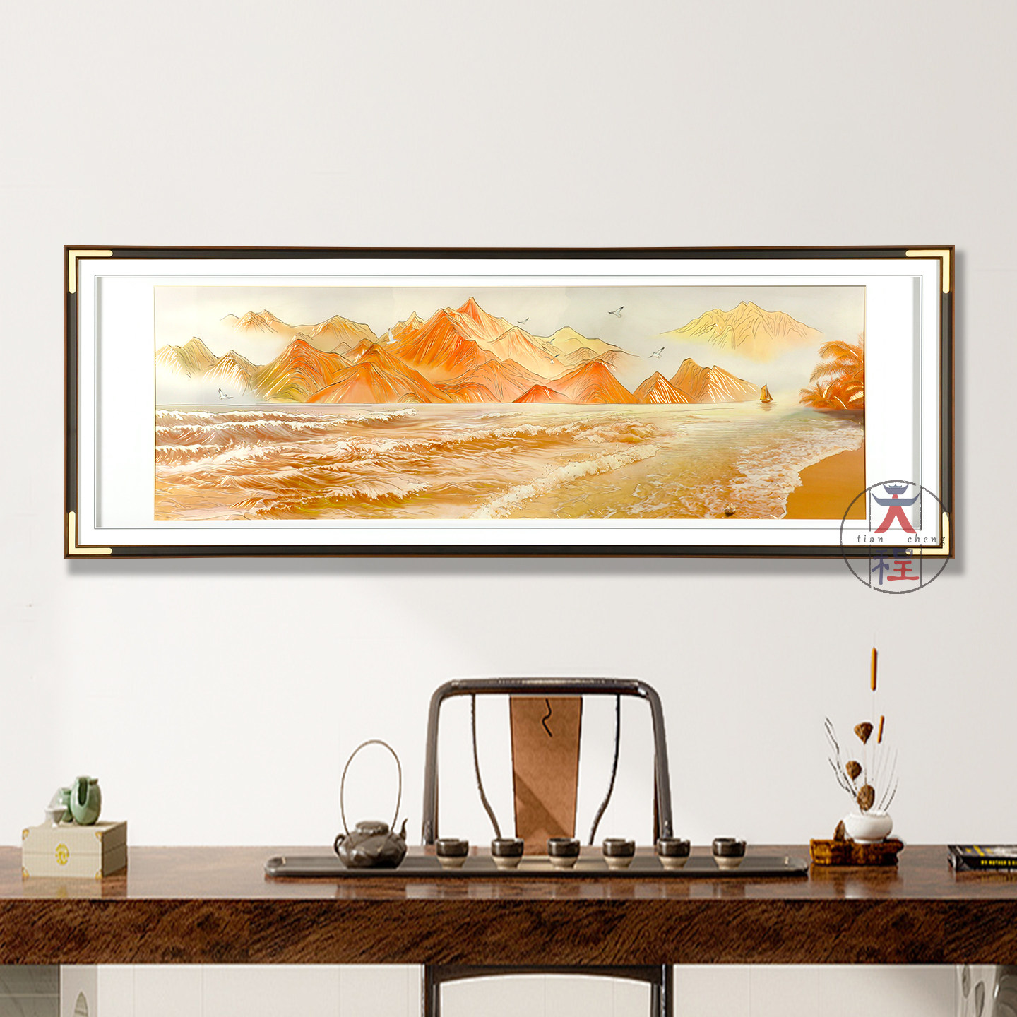 风生水起铜雕画客厅沙发背景墙装饰画山水风景轻奢挂画现代简约
