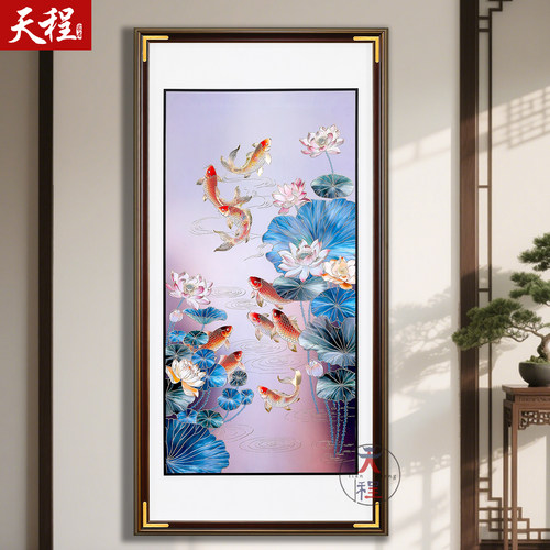 九鱼图玄关装饰画过道铜雕画荷花