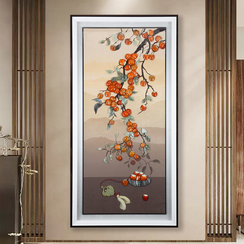 玄关装饰画入户正对门玉雕竖版高端大气上档次事事如意挂画大尺寸