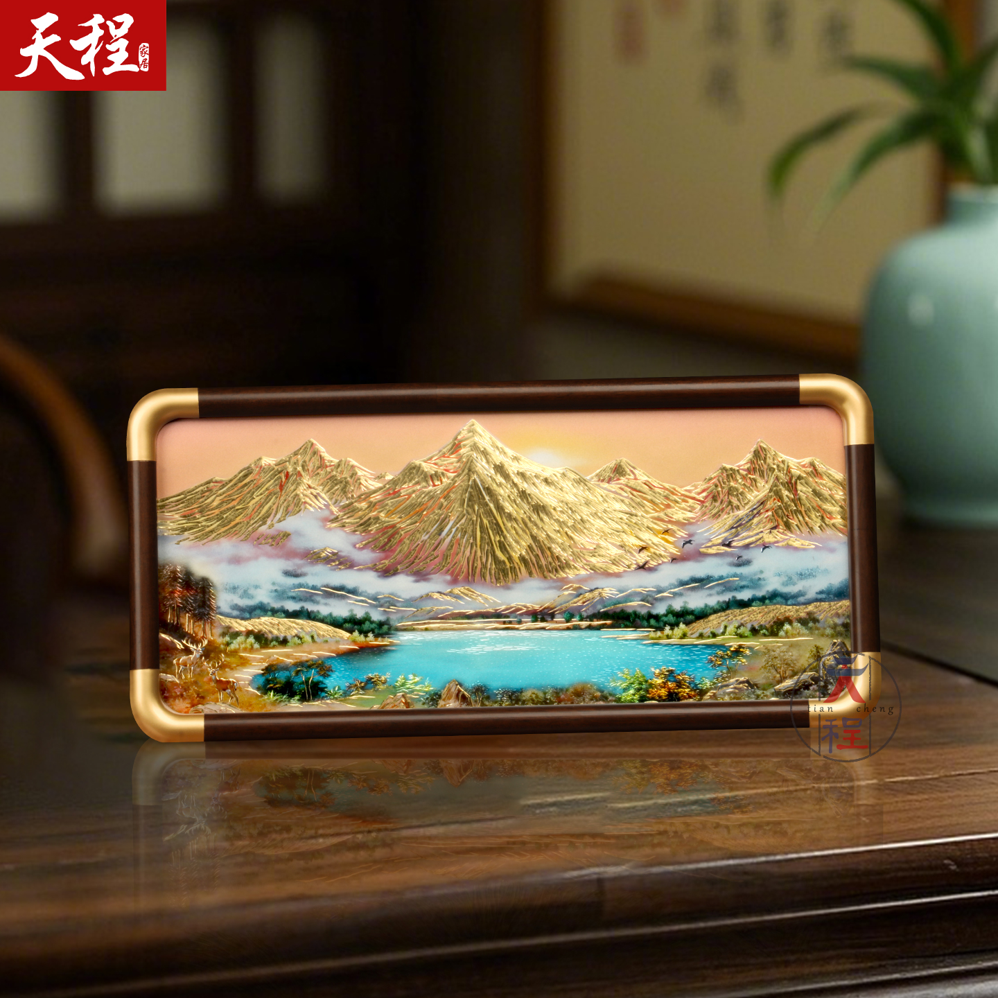 铜雕相框摆台日照金山非遗铜板画