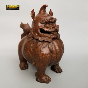 铜香炉望天吼独角兽熏香炉仿古宣德炉狻猊香薰炉茶道摆件铜炉