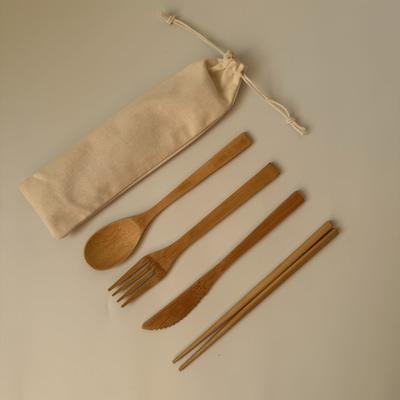 环保竹餐具套装 棉帆布袋便携餐具 竹勺 BAMBOO CUTLERY 可定制