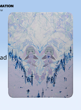 三壳壳原创小众蓝色二次元天使平板保护套适用于苹果IPAD/air/5/4/3/pro/mini6/10代亚克力三折书本款蚕丝纹