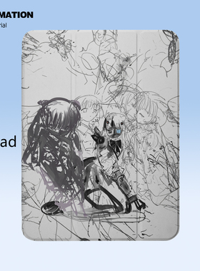 三壳壳原创小众白色二次元高级平板保护套适用于苹果ipadpro/air6/5/4/3/mini华为/荣耀三折书本气囊款防弯