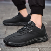 外贸断码 子 加绒跑步鞋 清仓黑色皮面防水休闲运动鞋 轻便软底工作鞋