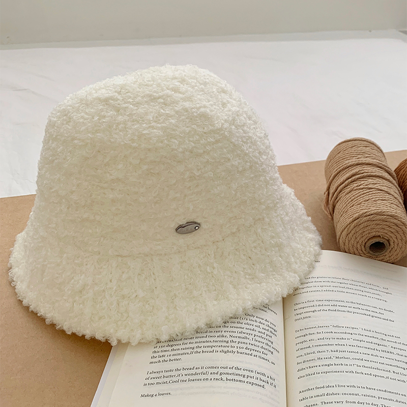 花花家韩系2025秋冬新款毛绒渔夫帽女显脸小帽子百搭休闲水桶帽