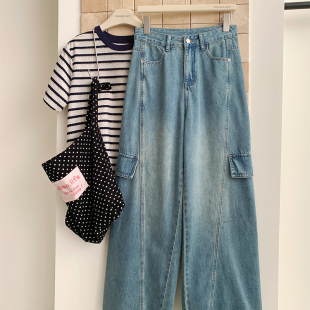 美式 长裤 复古工装 女高腰显瘦弯刀裤 子女 牛仔裤 花花家2026春夏新款
