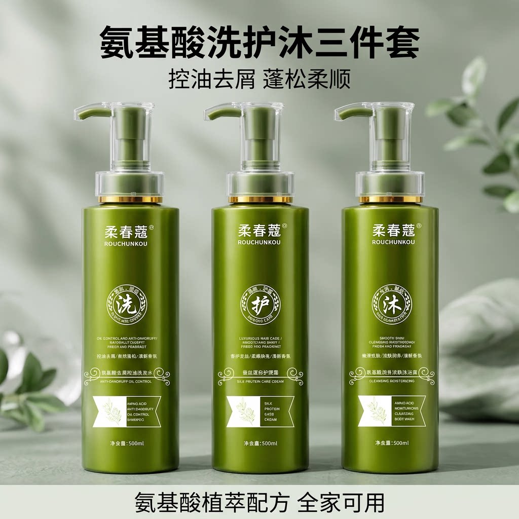 3瓶装/正品柔春蔻洗发水氨基酸控油去屑柔顺蓬松清爽洗护沐三件套