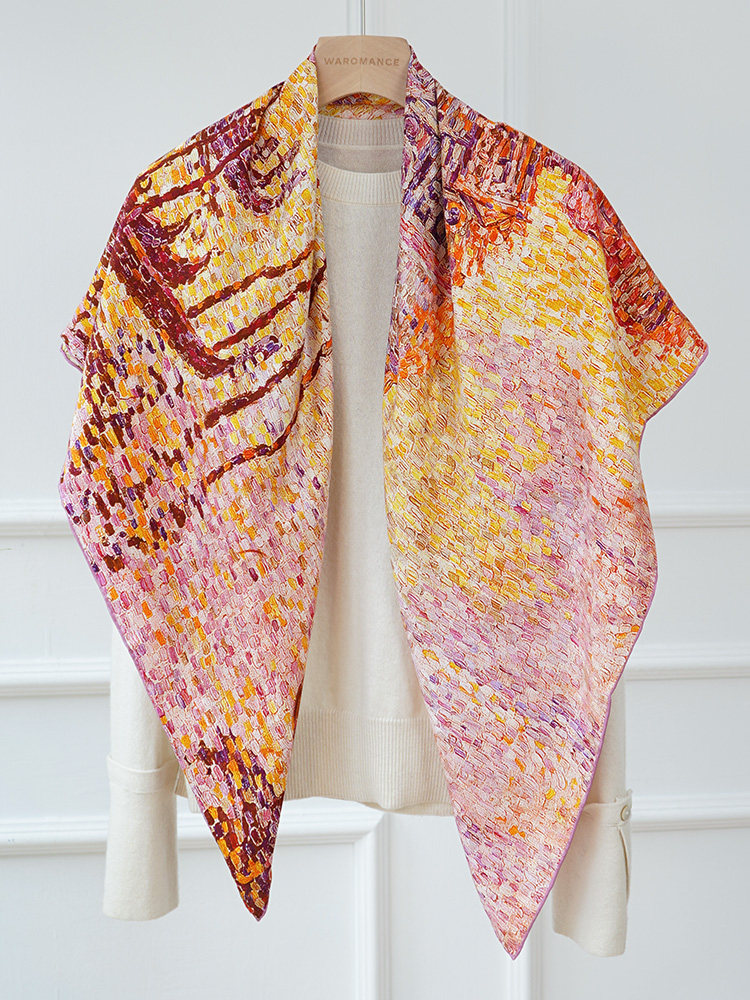 MATISSE CASTLE SPRING 2025 NEW SILK FLOWER LUO DOUBLE-SIDED LARGE SQUARE SCARF MULBERRY SILK SILK SCARF LARGE SHAWL SCARF
