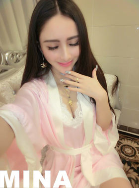 低胸性感蕾丝露背宽松睡袍家居服