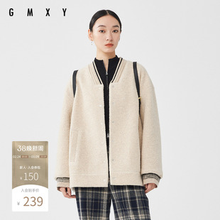 古木夕羊冬季简约时尚V领保暖外套女含绵羊毛柔软修身上衣