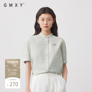 古木夕羊简约宽松印花短袖衬衫女上衣2025夏季新款GS530082007