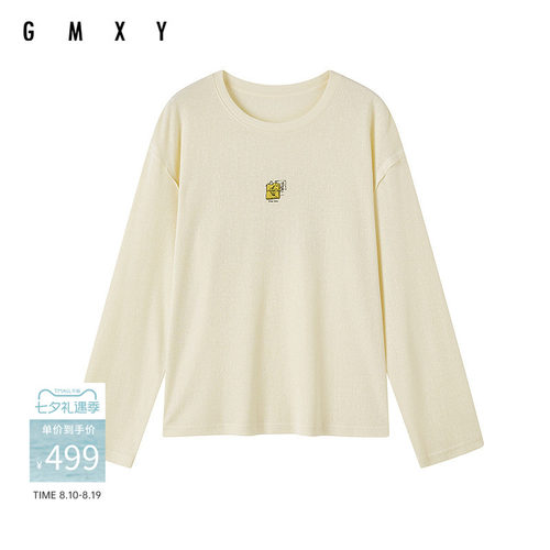GMXY商场同款2026秋季新款百搭纯色圆领长袖印花T恤女GR65091029