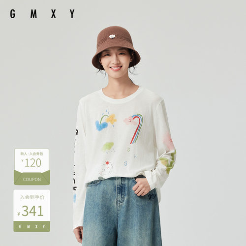 古木夕羊气质时尚印花设计长袖T恤女GS510091005