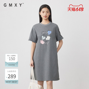 古木夕羊夏季新款气质减龄短袖印花套头连衣裙女GS530181026