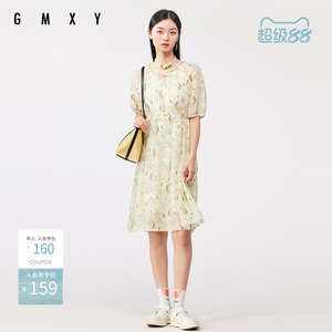 古木夕羊夏季时尚碎花短袖连衣裙女显瘦减龄中长裙GS3301809
