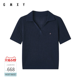 古木夕羊V领休闲风短袖毛衣时尚休闲通勤款针织T恤衫GR63034010