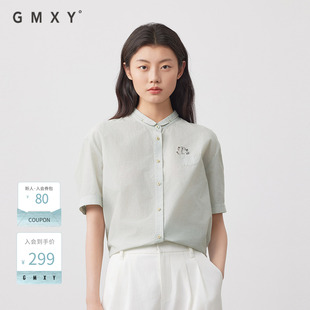 古木夕羊简约宽松印花短袖衬衫女上衣夏季新款GS530082007