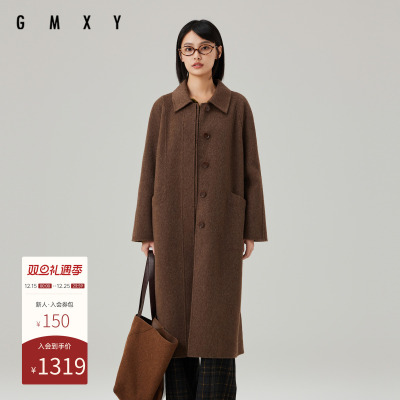 古木夕羊通勤简约高级感全羊毛大衣女2024冬气质翻领百搭毛呢外套