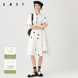 古木夕羊夏季新品翻领短袖衬衫连衣裙女GS430182011