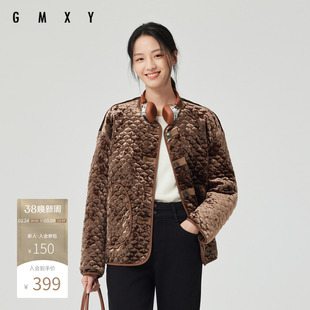 古木夕羊纯色盐缩匹马棉皱感棉服外套女2024冬季时尚休闲宽松外套