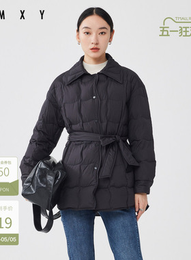 古木夕羊简约时尚系带90白鸭绒羽绒服女减龄宽松外套GS37001025