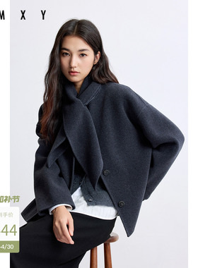 古木夕羊保暖绵羊毛圆领围巾呢外套女气质保暖羊绒上衣GR57072020