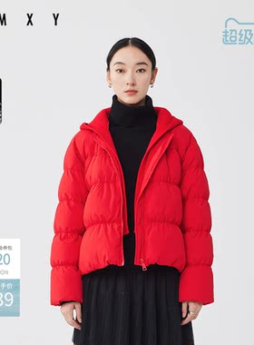 古木夕羊冬季时尚气质针织连帽羽绒服女休闲百搭90白鸭绒外套