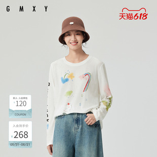 古木夕羊气质时尚印花设计长袖T恤女GS510091005