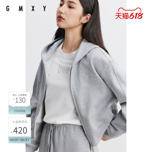 古木夕羊气质运动风连帽设计长袖外套女通勤拉链上衣GR550071017