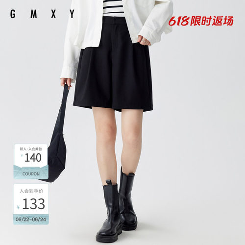 古木夕羊通勤简约黑色短裤女百搭显瘦减龄休闲裤GS41014004