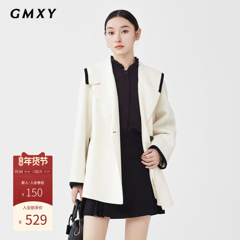 古木夕羊冬季简约纯色翻领立体裁剪双排扣全羊毛大衣女GS37005013,女装/女士精品,风衣,淘宝优惠券,粉丝福利购,淘宝优惠卷