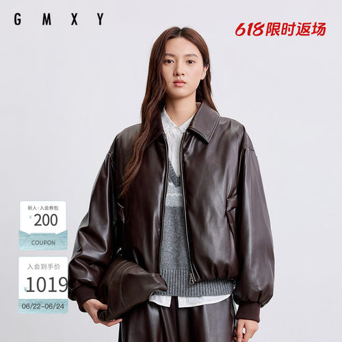 古木夕羊气质保暖翻领长袖皮外套女显瘦减龄上衣GR57012025