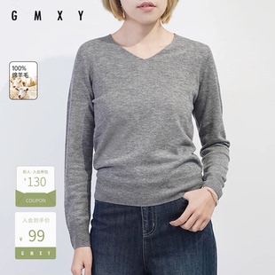 宽松显瘦打底衫 GS37003105 毛衣女冬季 古木夕羊全羊毛V领长袖