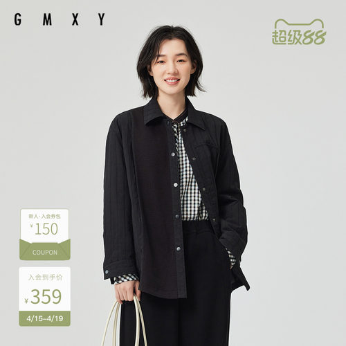 古木夕羊时尚减龄拼接设计翻领棉服女2025春季宽松保暖外套