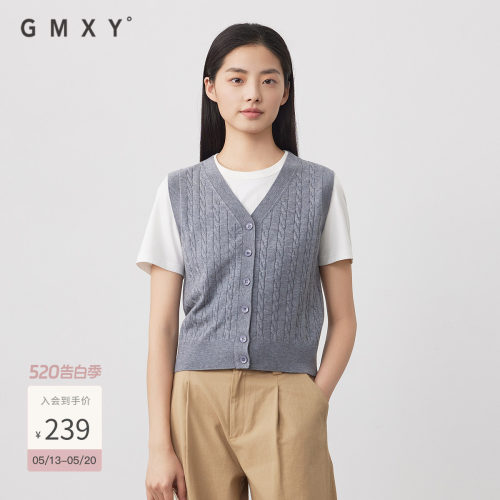 古木夕羊夏季新品气质减龄V领开衫显瘦马夹女GS530034014