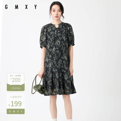 古木夕羊夏季新品印花盘扣连衣裙女GS430182019