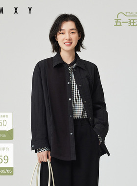 古木夕羊时尚减龄拼接设计翻领棉服女2025春季宽松保暖外套