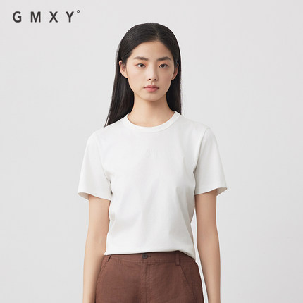 古木夕羊简约纯色短袖T恤女2025夏季新款修身上衣打底GS530091015