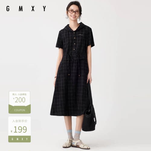 夏季新品连帽格子连衣裙