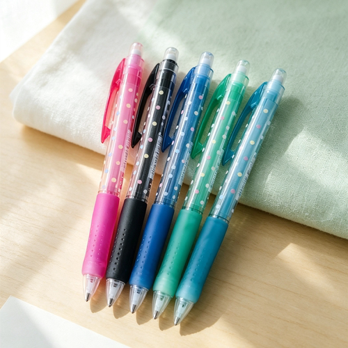 日本uni三菱自动铅笔M5-100淡彩波点透明杆DIY学生活动铅笔带橡皮